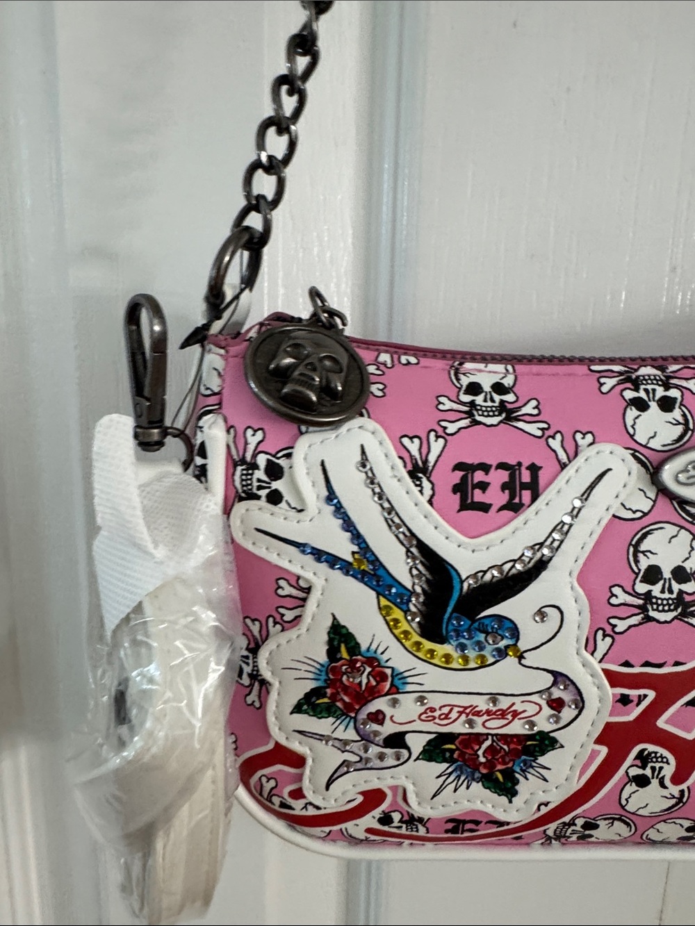 Ed Hardy Pink Skull Print Mini Shoulder Bag Crossbody bag NWT - Picture 2 of 9